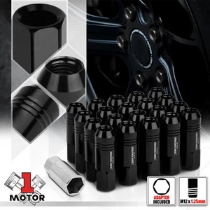 (20) Black M12x1.25 60mm Aluminum Open End Extended Tuner Wheel Lug Nut+Adapter - Picture 1 of 8