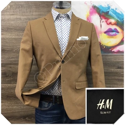 H&M Mens Cotton Blazer Sport Coat Casual Jacket Size 40R Slim Fit Brown Suit - Image 1 of 4
