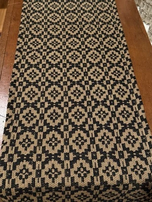 New Handwoven Black Tan Jacquard Table Runner 56x13” Primitive Farmhouse Decor - Image 1 of 4