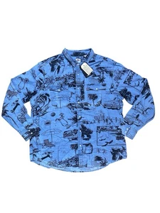 Camisa Levis Para Hombres Azul Denim Perla Occidental Snap Surf Verano Estampado Talla XL NUEVA CON ETIQUETAS - Imagen 1 de 5