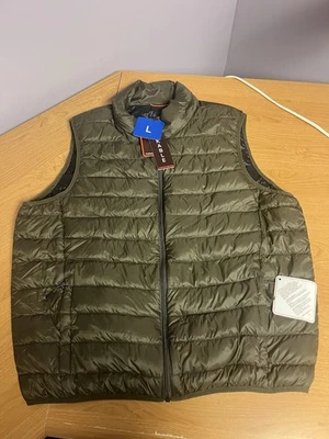 Hawke & Co Men's Down Packable Puffer Vest Size Large Full Zip Olive Green - Image 1 of 4