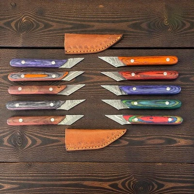 Cuchillos Kiridashi | Lote de 10 | Acero Damasco | Mango de resina y madera Pakka | D1076 Foto 1 de 4