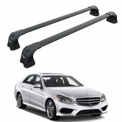 Barras transversales de techo para Mercedes E Sedán W212 2013-2017 punto fijo aluminio negro Foto 1 de 4