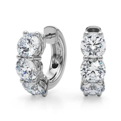 2.00Ct DE/VS Round Lab Grown Diamond Earrings Claw Set Hoop in Platinum– UK Made - Image 1 of 4