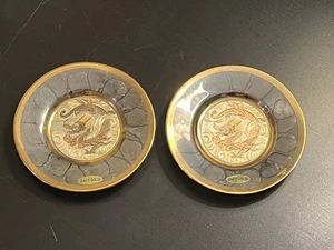 2 - Vintage Art of Chokin 4” Dragon Gray 24k Gold Edge Decorative Plate - Picture 1 of 9