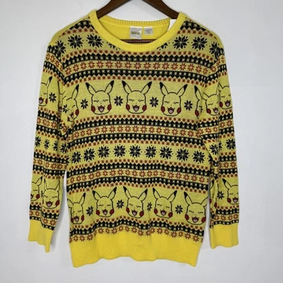 Suéter Pokemon Niños XL Amarillo Pikachu Fair Isle Feo Navidad Vacaciones Tejido Foto 1 de 4
