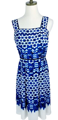 Vestido Adriana Papell Talla 8 Línea A Azul Negro Blanco Forrado Sin Mangas. Foto 1 de 4