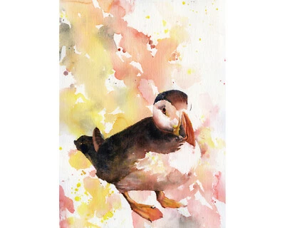 Puffin fine art watercolor painting. Puffin Iceland watercolor art bird (print) - Image 1 of 4