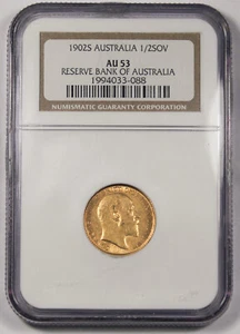 Australia 1902 S 1/2 Half Sovereign Sov Gold Coin NGC AU53 Edward VII Sydney - Picture 1 of 4