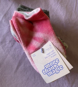 More Than Magic Girls' 6pk Tie-Dye Hearts Print Low-cut Socks Pink Size S - Picture 1 of 3
