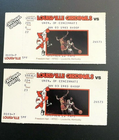 ⚾️    1/3/83 U Louisville (Final Four Team) v U Cincinnati Basketball Tickets Cover