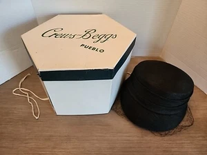VINTAGE CREWS BEGGS HAT BOX WITH HAT 1950'S PUEBLO COLORADO  - Picture 1 of 9