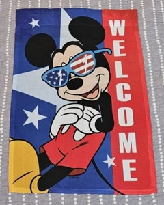 Americana Mickey Welcome Garden Flag Red White Blue Star 4th Of July Spring - Picture 1 of 2