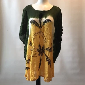 Sunflower Women Free Size Yellow Green Tie Dye Flower Beach Boho Tunic Top - Picture 1 of 12
