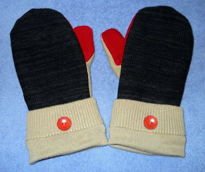 ALMOST BERNIE  HANDMADE LIGHTER WEIGHT MITTENS BROWN, TAN, & RED WMN's MEDIUM  - Image 1 of 4