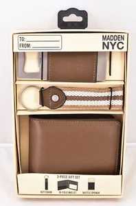 Madden NYC Herren-Geldbörse mit Doppelfaltung Geschenkset 3-teilig braun Kunstleder neu im Karton - Bild 1 von 7