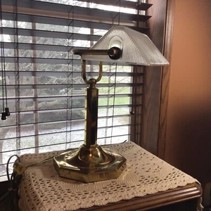 White unusual shade bankers lawyers library piano lamp - Picture 1 of 8