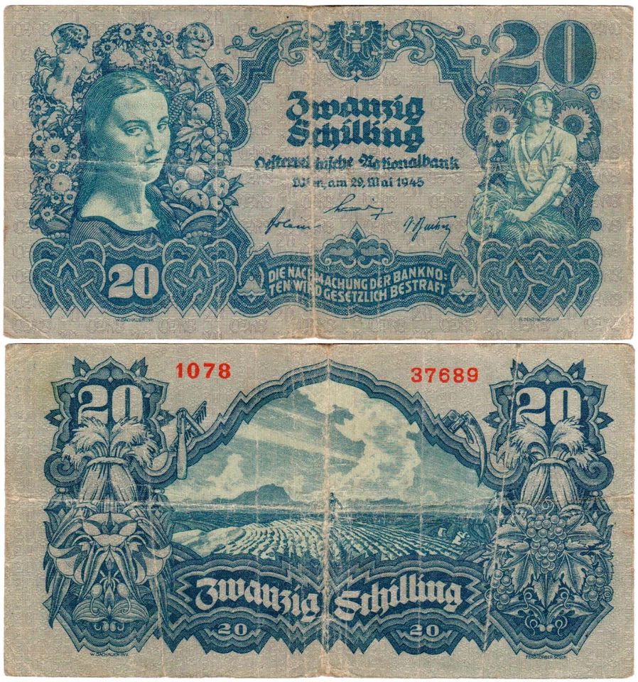 Austria 20 Schilling P#116 (1945) Oesterreichische Nationalbank Fine - Image 1 of 1