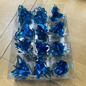 Vintage Woolworths 12 blau & silber Folie Christbaumschmuck Japan verpackt - Bild 1 von 24