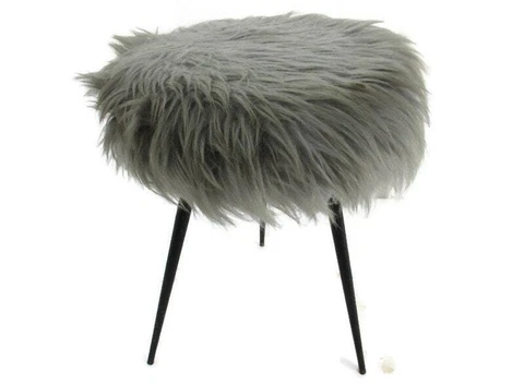 Retro Grey Plush Stool Chair Retro Metal Tripod Legs Mid Century Design Cover