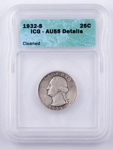 Certified 1932-S Silver Washington Quarter ICG AU55 Details Lowest Mintage 25c - Picture 1 of 4
