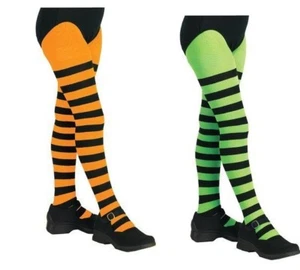 Girls Striped Tights Yellow Black Orange Pink Child Kids Stripe Tight Stockings  - Picture 1 of 5