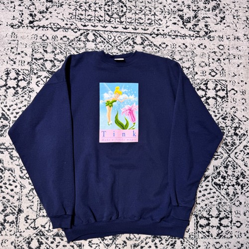 Col ras du cou vintage Disney unisexe coton marine taille L année 2000 années 90 tink décontracté régulier fi