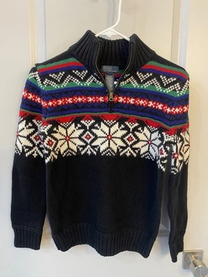 Vintage Polo by Ralph Lauren Boys Sweater 1/4 Zip Fair Isle Size Med 10-12 NWT - Image 1 of 4