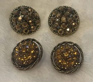 2 Pr WEISS signierte Bernstein Kunst Glas Strass Faux Schmuck Clip Ohrringe - Bild 1 von 5