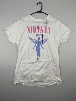 Camiseta Nirvana Live 93 Gráfica Blanca Rosa Azul Banda Camiseta Concierto XL Foto 1 de 4