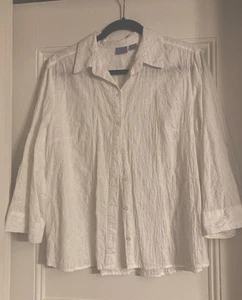 Blusa para mujer Laura Scott Top blanca bordada manga 3/4 lengüeta enrollable algodón XL - Imagen 1 de 9