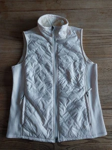 LL Bean Fleece Lined Quilted Vest Full Zip Beige Cream Warm Soft Womens Sz M - Picture 1 of 7