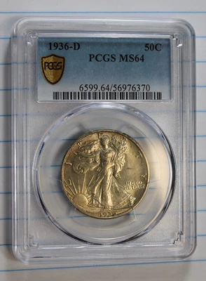 1936-D  PCGS MS64 WALKING LIBERTY HALF DOLLAR SILVER COIN - Image 1 of 4