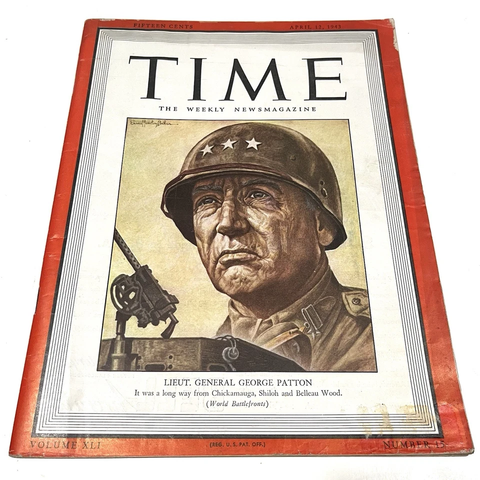 Time Magazine April 12, 1943 Lieut. General George Patton Vintage - Image 1 of 4