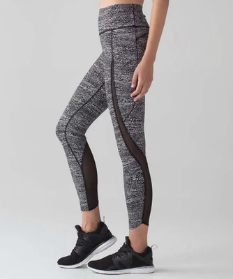 LULULEMON Pace Perfect 7/8 Tight 25" Air Time White Black Mesh Sz 4 Leggings EUC - Image 1 of 4