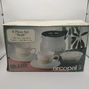 Arcopal France Coffee Pot 2 X Cups & Saucers, Sugar Bowl 1960/1970's Heidi Boxed - Picture 1 of 17