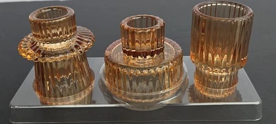 Glass Candle Holders Set of 3 Robert Stanley Fall Decor 2024 Amber NEW in BOX - Image 1 of 4