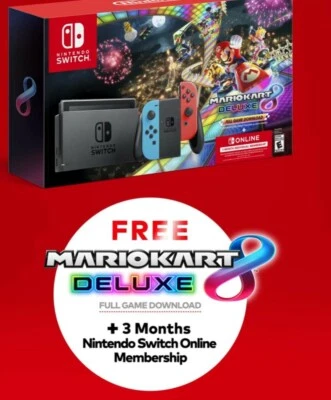 Nintendo Switch Console Mario Kart 8 Deluxe Bundle W/ Neon Blue/Red Joy-Con NIB - Image 1 of 4