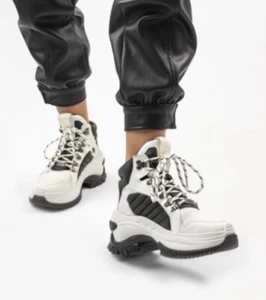 Bronx Chainy Chunky Dad White Khaki Patent High Top Sneakers Boots Trainers 5 - Picture 1 of 12