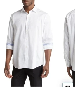 Bugatchi Shirt 3XL White Geometric Cotton Button Down Men's - Picture 1 of 14