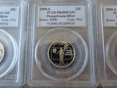 5 monedas 1999-S 25c cuartos de plata graduación profesional PR69 DCAM - losas antiguas Foto 1 de 4