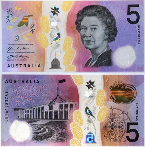 Australia $5 Dollars 2016, P-62 Polymer note Queen Elizabeth Unc Cover