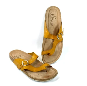 Yokono Sandals Yellow Leather Lizard Print Gold Thong Spain Women Shoe 9.5 US 9½ - Picture 1 of 19