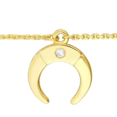 Natural Diamond 14K Yellow Gold Drop Horn Choker Necklace 14"-16" Adjustable - Image 1 of 4