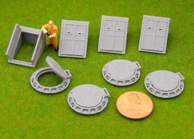 8 pc HO Scale Manhole Hatches - Bilco Style Doors. Great for Model Train Layouts - Image 1 of 4