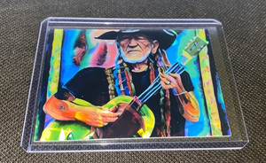 Willie Nelson Custom Holo Refractor Foil Card in top loader country music gift
