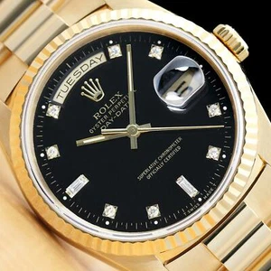 ROLEX MENS DAYDATE FACTORY DIAMOND DIAL 18K YELLOW GOLD PRESIDENT WATCH - Picture 1 of 10