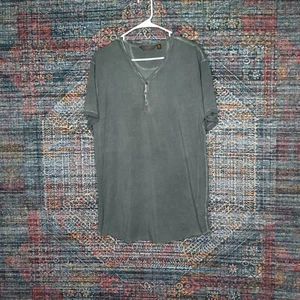 OutPost BKE mens solid gray distressed stretch metal button henley shirt L EUC - Picture 1 of 8