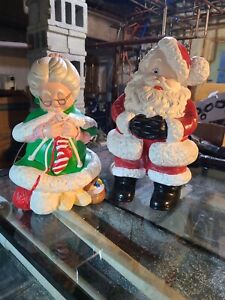 Vintage Mr and Mrs Santa Claus Atlantic Mold Ceramic Figures Large 14” 