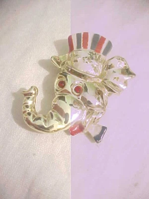 Broche prendedor elefante republicano republicano vintage estrás y esmalte rojo blanco azul - Imagen 1 de 3